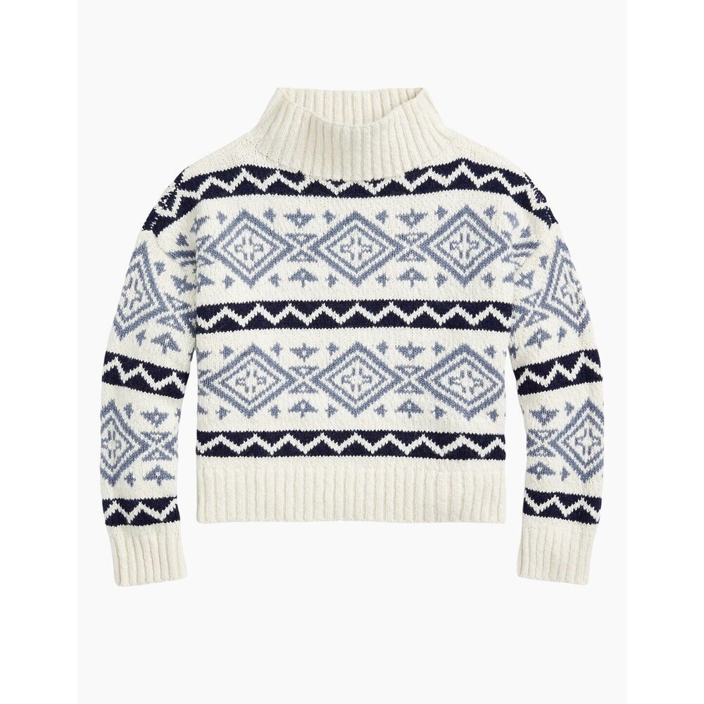 Polo Ralph Lauren Women’s Intarsia Wool-Blend Sweater Cream Blue Multi Large New